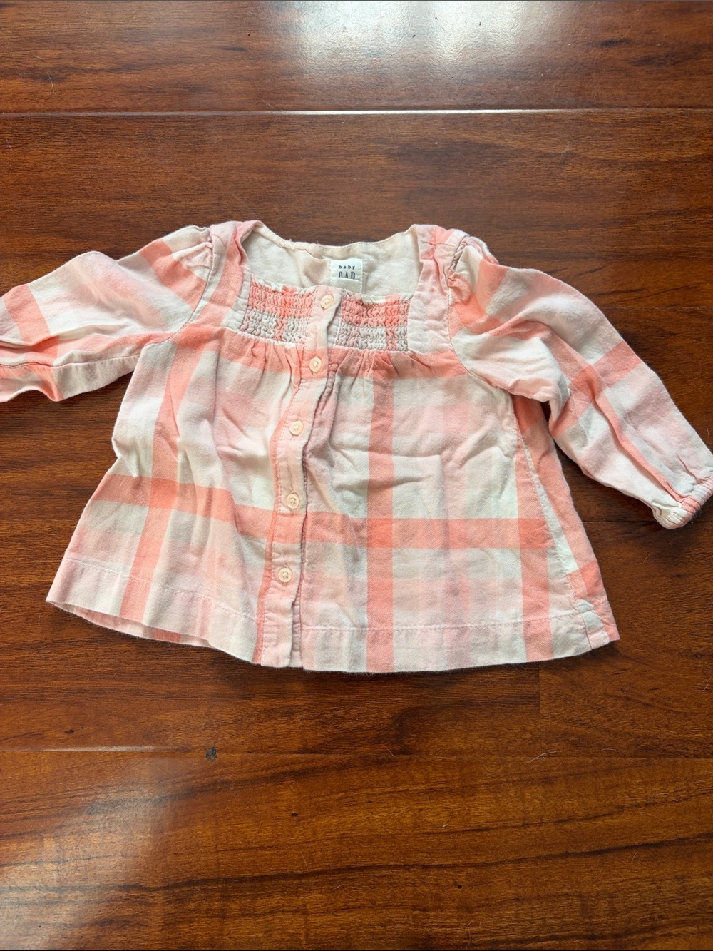 Baby GAP Peach & White Plaid Button-Front Top